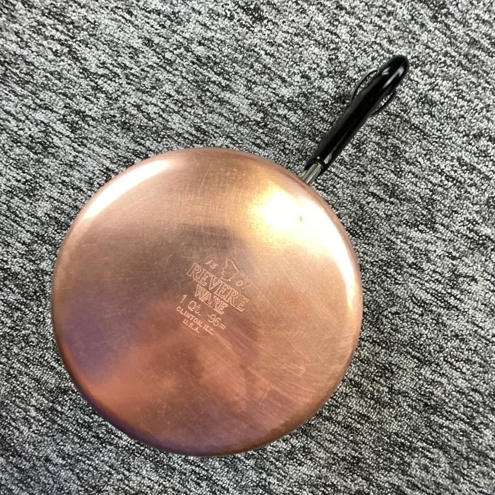 Vintage 1996 Revere Ware 1 Qt Saucepan Copper Bottom Lid Clinton IL USA